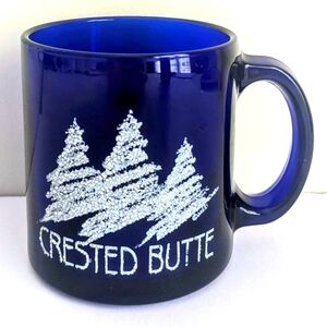 Vintage Crested Butte Colorado Cobalt Blue Glass Coffee Mug Ski Resort Souvenir